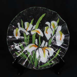 Vintage Fused Art Glass White Iris Sydenstricker